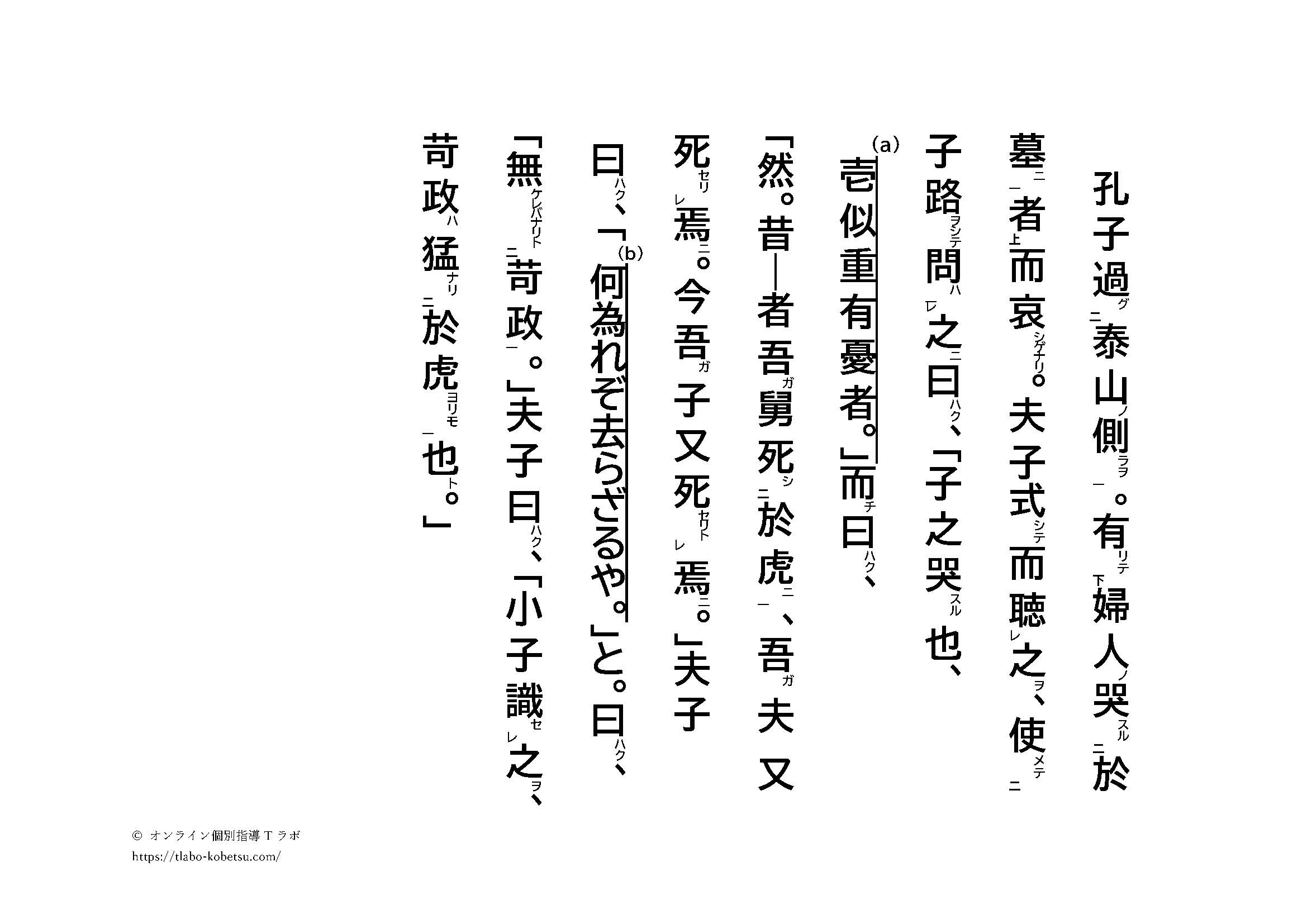 高校漢文 苛政は虎よりも猛なり 演習プリント